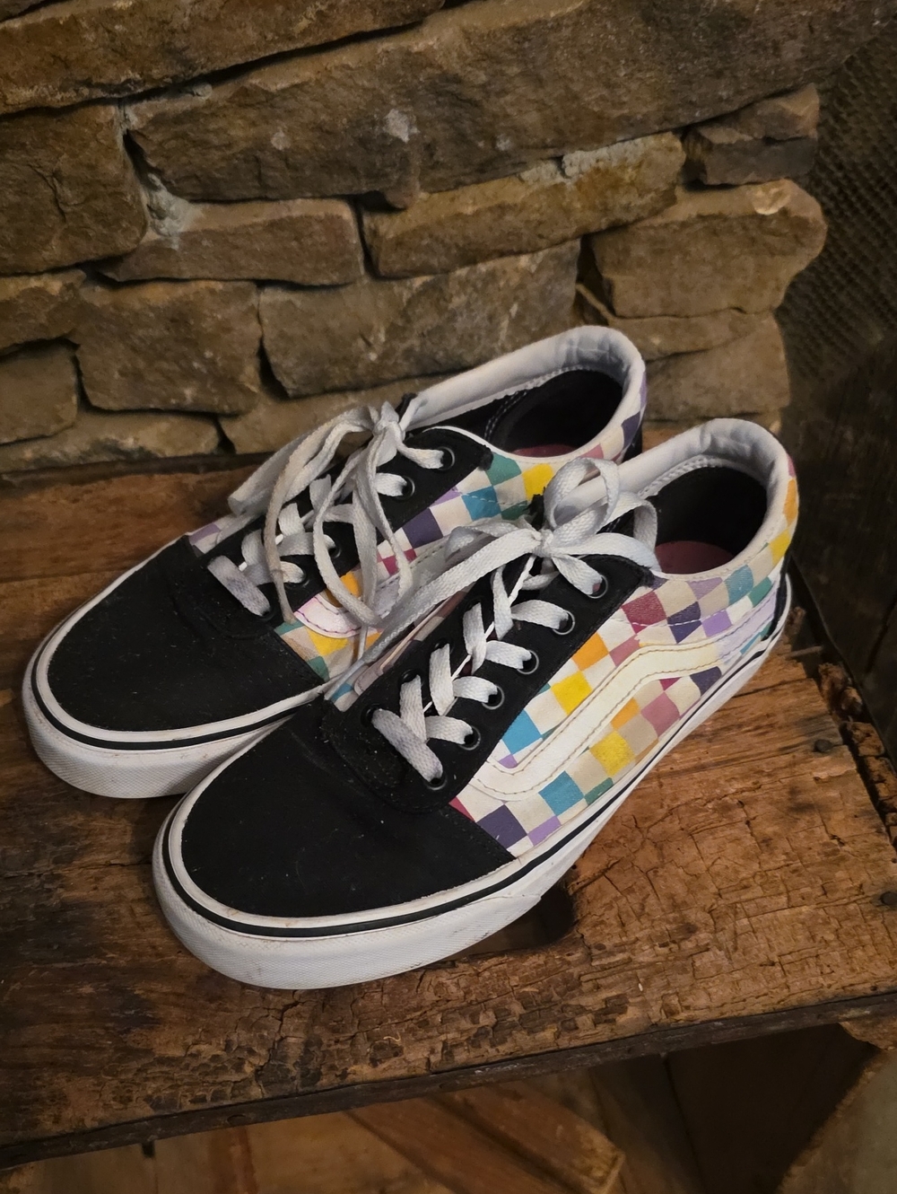Vans Black Low-Top Sneakers with Multicolor Checkerboard